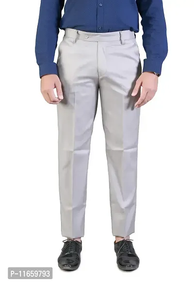 CHARLIE CARLOS Men's Regular Fit Formal Trousers/Pants (Polyester Viscose Blend,38) Men Grey
