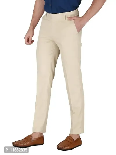 CHARLIE CARLOS Men's Slim Fit Formal Trousers (Polyester Viscose Blend,30) Beige-thumb3