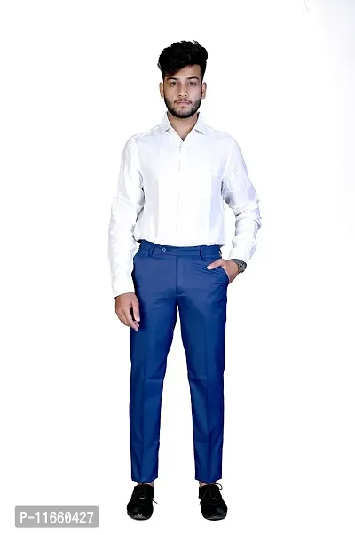 CHARLIE CARLOS Men's Regular Fit Formal Trousers/Pants (Polyester Viscose Blend,36) Royal Blue-thumb5