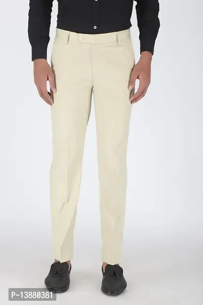 Stylish Beige Viscose Rayon Solid Formal Trousers For Men-thumb0