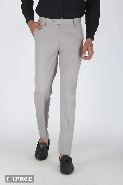 Stylish Grey Viscose Rayon Solid Formal Trousers For Men-thumb0