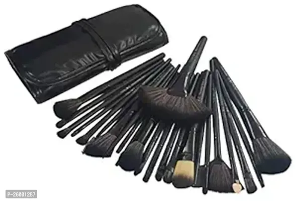 24 Piece Makeup Brush Set With Storage Pouch - Black-thumb0