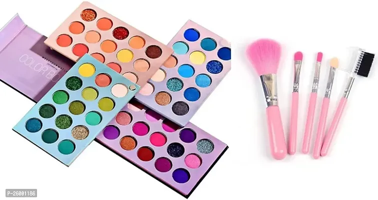 Eyeshadow Palette With Brush Set Combo Of 60 Shades Color Board Eye Shadow Pallet With 5 Pcs Makeup Brush Set-thumb0