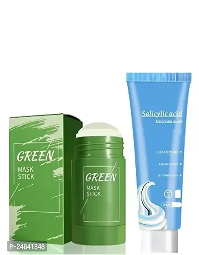 Green Stick Mask Green Tea Solid Mask, Purifying Clay Mask, Face Moisturizes Oil Control With Ice Cream Mask Acne Moisturizing Mask Blackheads Remover-thumb0