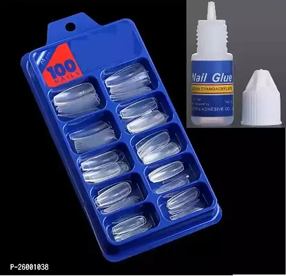 100 Pcs Transparent Nails With Glue-thumb0