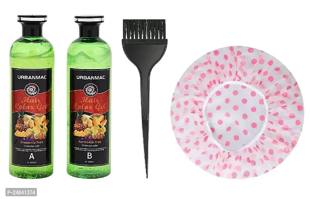 Urbanmac Fruit Vinegar Black Gel Color Professions Hair Colour, 500Mlx2 With Shaver Cap, Hair Dye Brush Black Pack Of 2