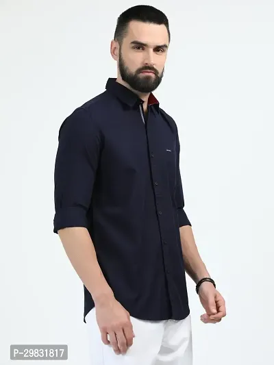 ROCKET SCIENCE Men Solid Casual Dark Blue Shirt