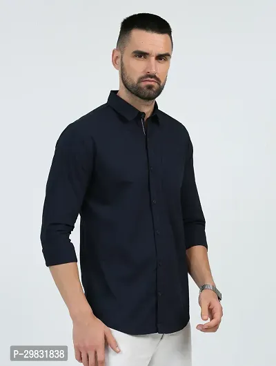 ROCKET SCIENCE Men Solid Casual Dark Blue Shirt-thumb0