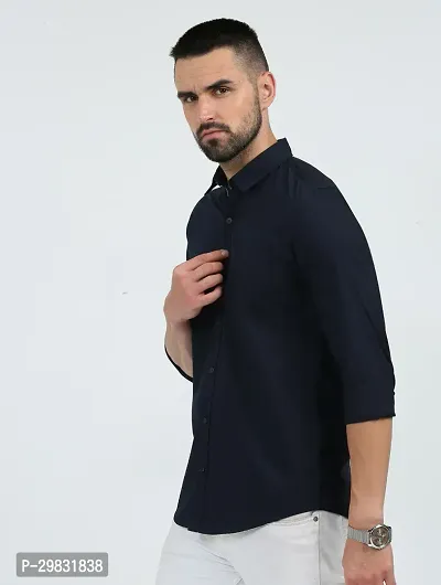 ROCKET SCIENCE Men Solid Casual Dark Blue Shirt-thumb3