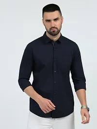 ROCKET SCIENCE Men Solid Casual Dark Blue Shirt-thumb4