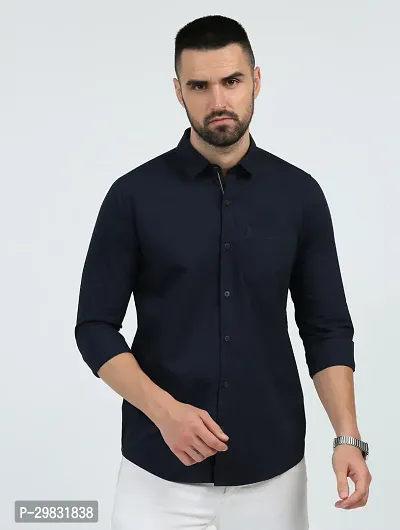 ROCKET SCIENCE Men Solid Casual Dark Blue Shirt-thumb5