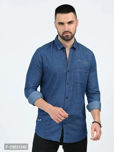 ROCKET SCIENCE Men Washed Casual Dark Blue Shirt