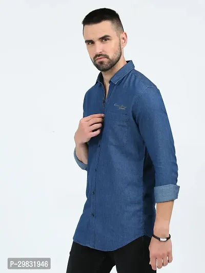 ROCKET SCIENCE Men Washed Casual Dark Blue Shirt-thumb5