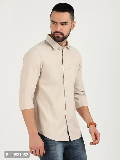 ROCKET SCIENCE Men Solid Casual Cream Shirt-thumb3