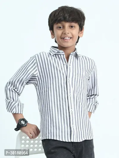 Stylish Black Color Cotton Striped Shirt For Boys-thumb0