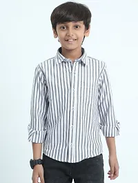 Stylish Black Color Cotton Striped Shirt For Boys-thumb1