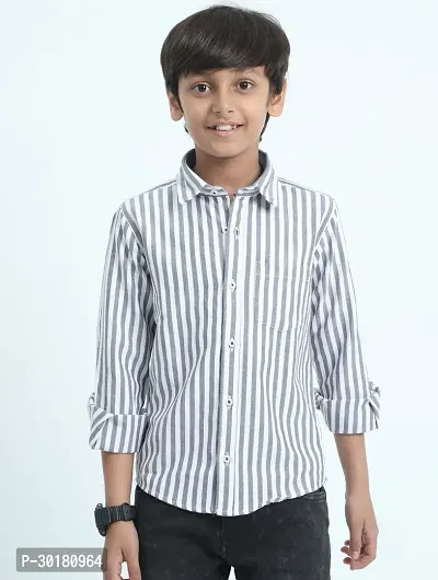 Stylish Black Color Cotton Striped Shirt For Boys-thumb2