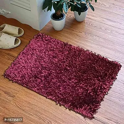 DOZIAZ Polyester Shaggy Door mat for Hall, Kitchens, Bedroom, Living Room and Cabins (2 Size 40x60cm or 16x24inches  45 * 75cm or 18 * 28inches) (16 * 24 Inches, Maroon)-thumb0