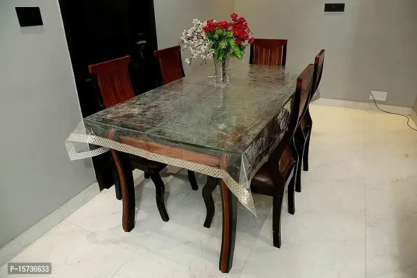 DOZIAZ Pearl Design Clear PVC Sheet Waterproof Dining Table Cover Transparent PVC Plastic Cover with Embroidered Exclusive Border-thumb0
