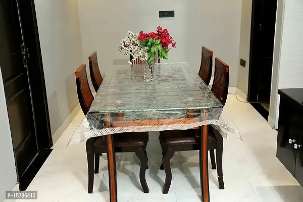 DOZIAZ Pearl Design Clear PVC Sheet Waterproof Dining Table Cover Transparent PVC Plastic Cover with Embroidered Exclusive Silver Colour Border 40 x 60 Inches (Small).