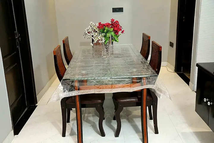 DOZIAZ Pearl Design Clear PVC Sheet Waterproof Dining Table Cover Transparent PVC Plastic Cover with Embroidered Exclusive Border