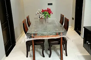 DOZIAZ Pearl Design Clear PVC Sheet Waterproof Dining Table Cover Transparent PVC Plastic Cover with Embroidered Exclusive Silver Colour Border 40 x 60 Inches (Small).-thumb1
