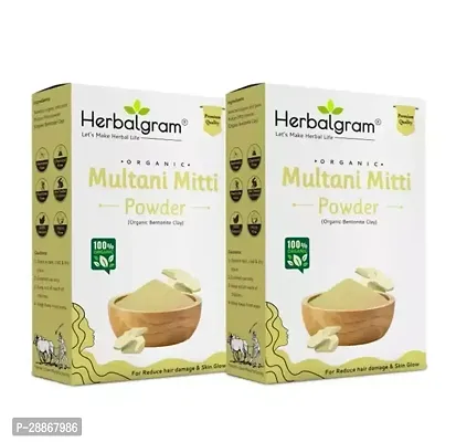Herbalgram 100PER. Natural Multani Mitti Powder For Hair Care and Face Pack of 2 100gm each total 200gm-thumb0