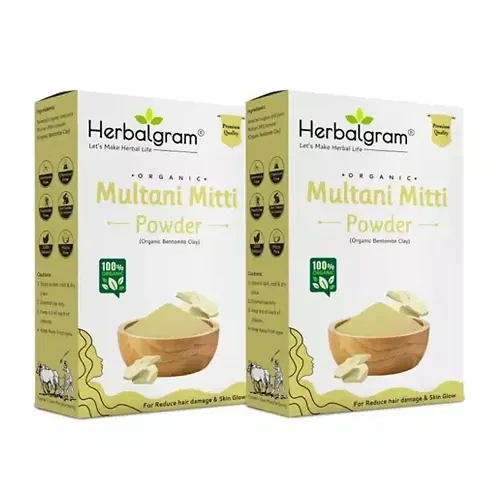 Herbalgram 100PER. Natural Multani Mitti Powder For Hair Care and Face Pack of 2 100gm each total 200gm