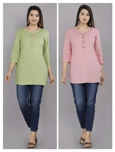 Fancy Rayon short Kurtas For Women Pack Of 2