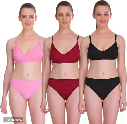 Stylish Multicoloured  Bra And Panty Set For Women Pack Of 3-thumb0