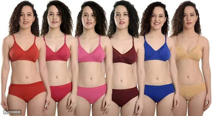 Stylish Multicoloured  Bra And Panty Set For Women Pack Of 6-thumb0