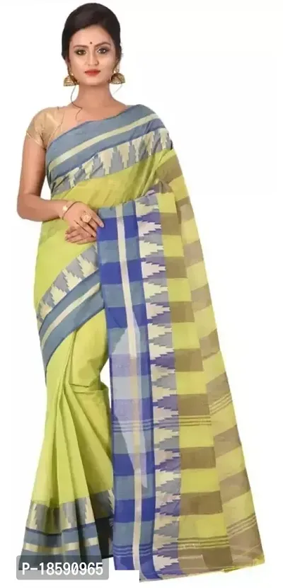 Beautiful Green Cotton  Printed Saree with Blouse Piece For Women