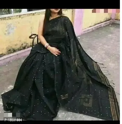 Beautiful Black Cotton  Printed Saree with Blouse Piece For Women-thumb0