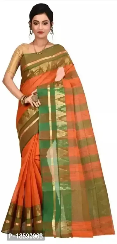 Beautiful Orange Cotton  Printed Saree with Blouse Piece For Women-thumb0