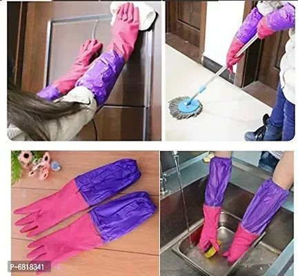 Alfa Mart Reusable Washing Rubber Gloves Kitchen Safety Long Sleeves Waterproof Gloves for Dish Washing, Cleaning, Gardening, Lab Work-thumb0