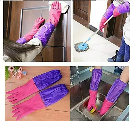 Alfa Mart Reusable Washing Rubber Gloves Kitchen Safety Long Sleeves Waterproof Gloves for Dish Washing, Cleaning, Gardening, Lab Work
