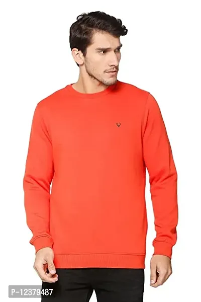 Elegant Orange Cotton Solid Long Sleeves Sweatshirts For Men