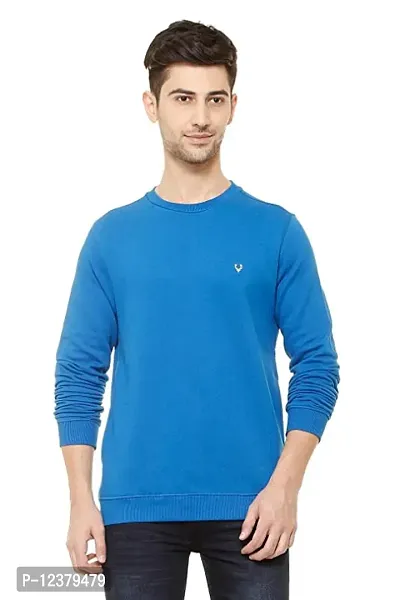 Elegant Blue Cotton Solid Long Sleeves Sweatshirts For Men