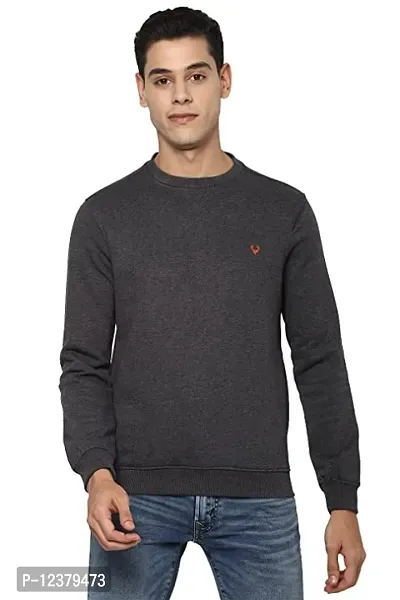 Elegant Grey Cotton Solid Long Sleeves Sweatshirts For Men