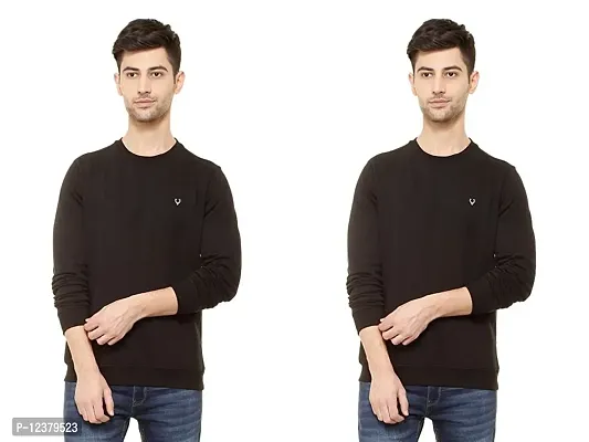 Elegant Black Cotton Solid Long Sleeves Sweatshirts For Men Pack Of 2