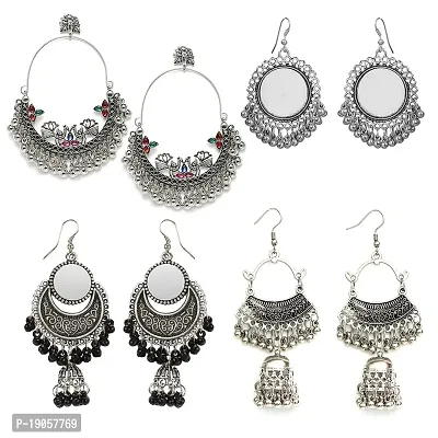 Beautiful Handmade Antique Oxidised Earring Combo of 4 woman and girls-thumb0