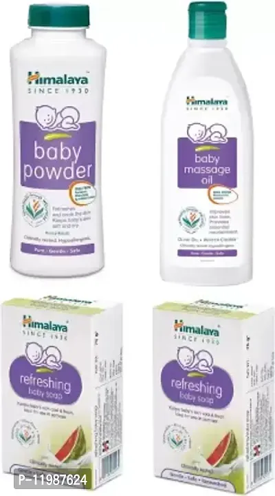 HIMALAYA Baby Massage Oil 200ml, Powder 200g  2 Pc Refreshing Soap (75g) - Combo Pack