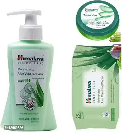 HIMALAYA Aloe Vera Face Wash, Face Gel (200+100-ml)  Facial Wipes 25- Combo Pack  (3 Items in the set)-thumb0