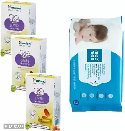 HIMALAYA Gentle Baby Soap 125g Pack of 3  Mee Mee Wipes (72N) Combo Pack  (Multicolor)-thumb0