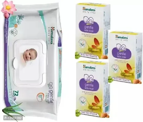 HIMALAYA Gentle Baby Wipes 72N  3 pcs Gentle Baby Soap 125g (Combo Pack)  (Multicolor)