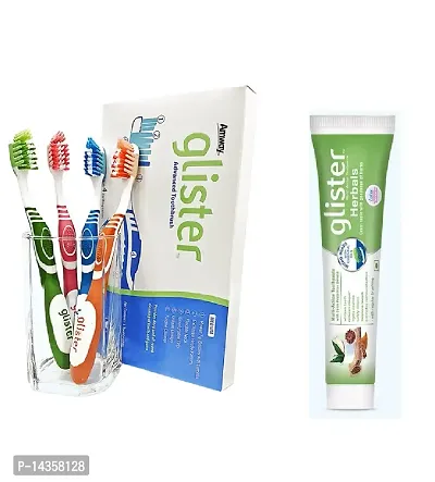 Amway Glister Advanced ToothBrush (Set of 4) with Herbal Glister Toothpaste 190g