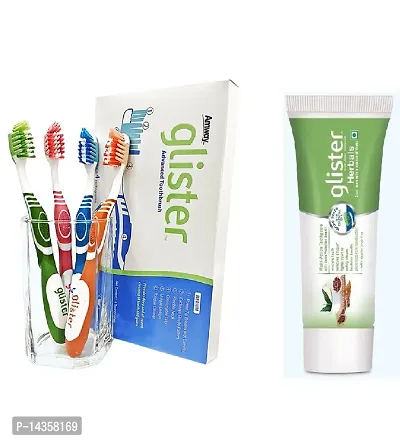 Amway Glister Advanced Toothbrush (Set of 4) With Glister Herbal Toothpaste (40g)-thumb0