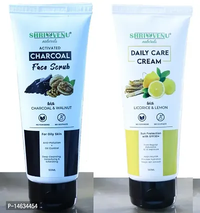 YTM Shrivenu Naturals Charcoal Scrub  Daily Care Cream (100ml, Each) Combo of 2 Items