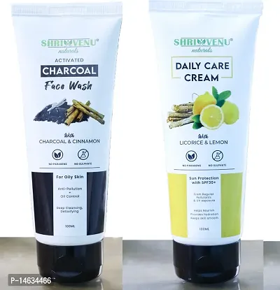 YTM Shrivenu Naturals Charcoal Face Wash  Daily Care Cream (100ml, Each) Combo of 2 Items
