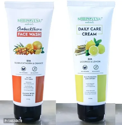 YTM Shrivenu Naturals Seabuckthorn Face Wash  Daily Care Cream (100ml, Each) Combo of 2 Items